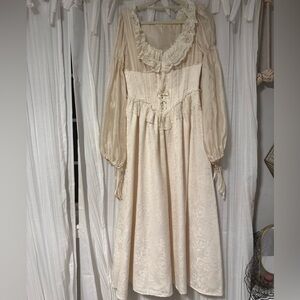 Lacemade - Elegant Cream Lace Dress with Ruffled Neckline